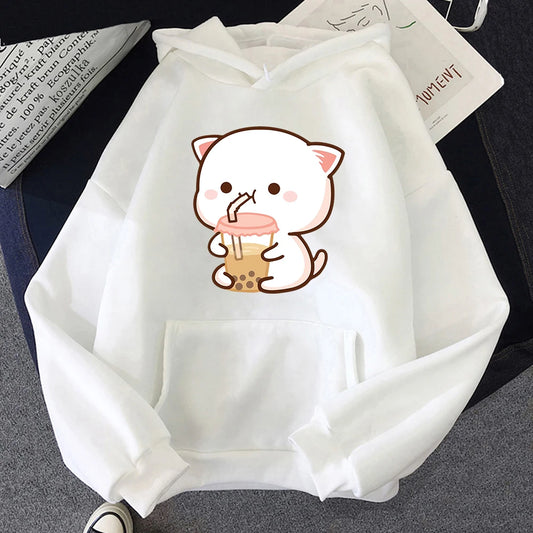 Sweat à Capuche Kawaii Chat Milk Tea Unisexe