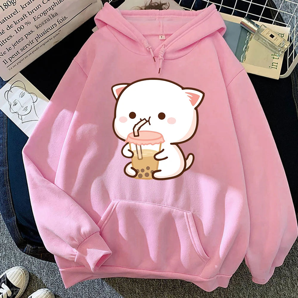 Sweat à Capuche Kawaii Chat Milk Tea Unisexe
