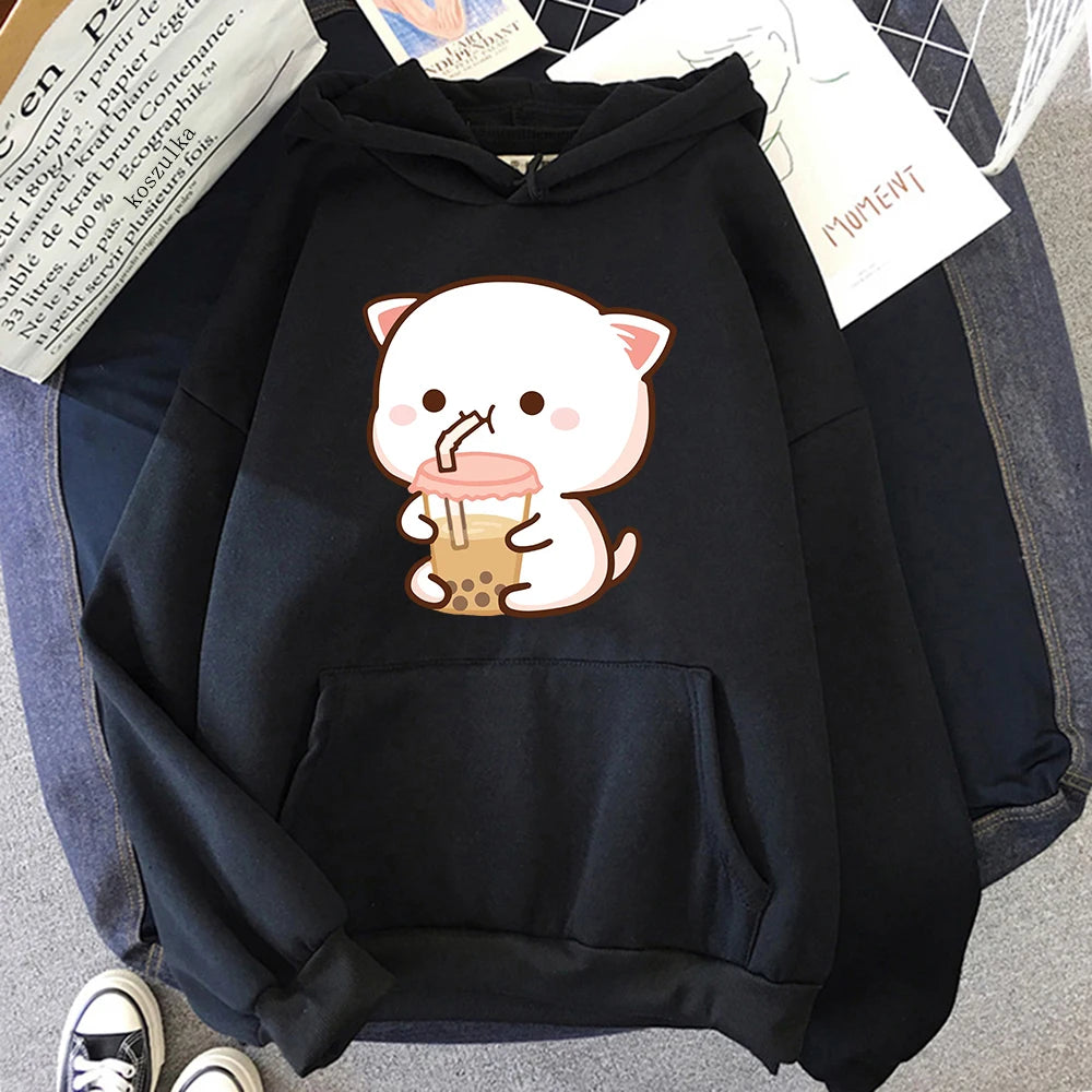 Sweat à Capuche Kawaii Chat Milk Tea Unisexe