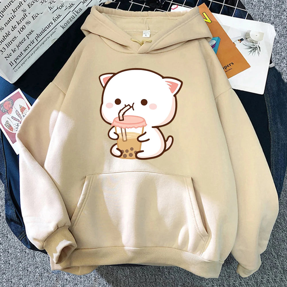 Sweat à Capuche Kawaii Chat Milk Tea Unisexe