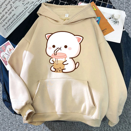 Sweat à Capuche Kawaii Chat Milk Tea Unisexe