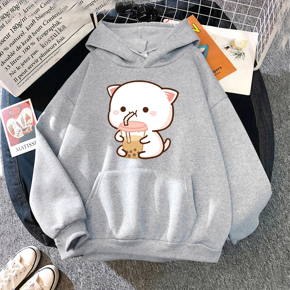 Sweat à Capuche Kawaii Chat Milk Tea Unisexe